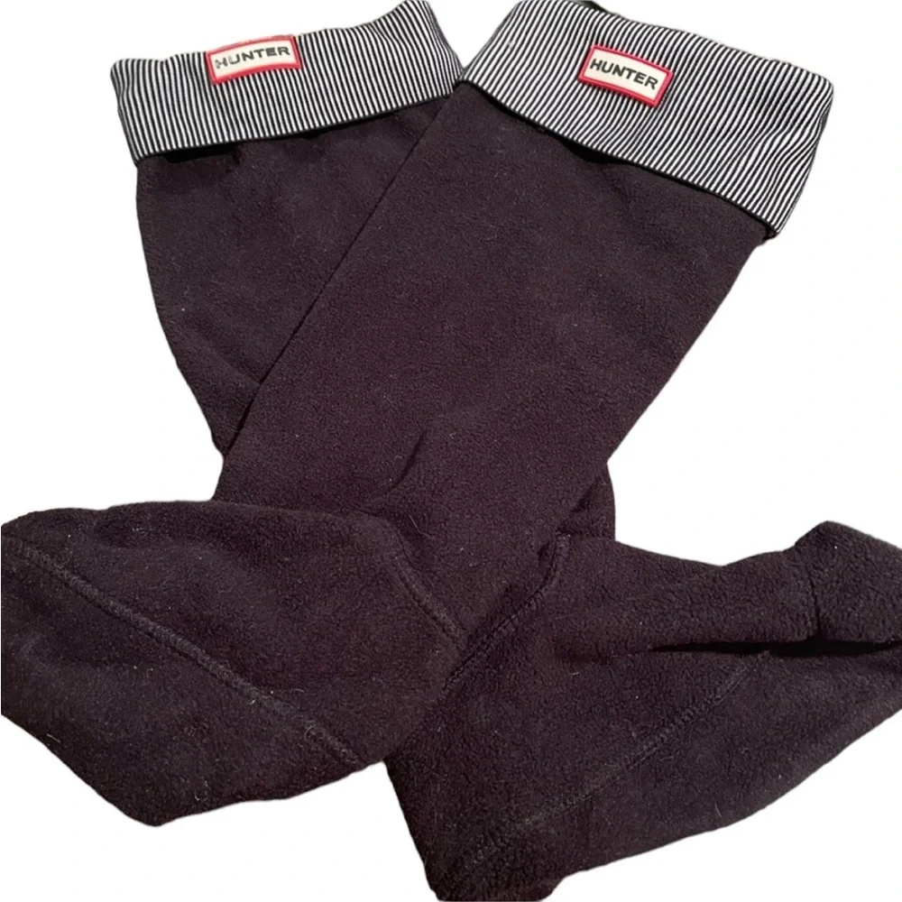HUNTER Black/White Cuff  Fleece Welly/Boot Socks Size L